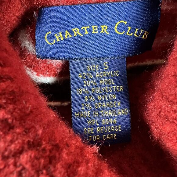 Charter Club Womens Size Small Red Gray Stripe Wool Blend Turtleneck Sweater Top - Picture 7 of 8